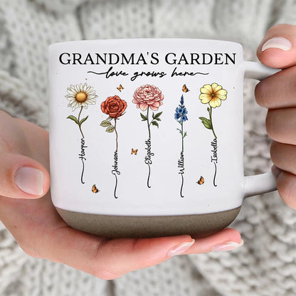 Grandma's Garden Love Grows Here - Personalized Pottery Mug