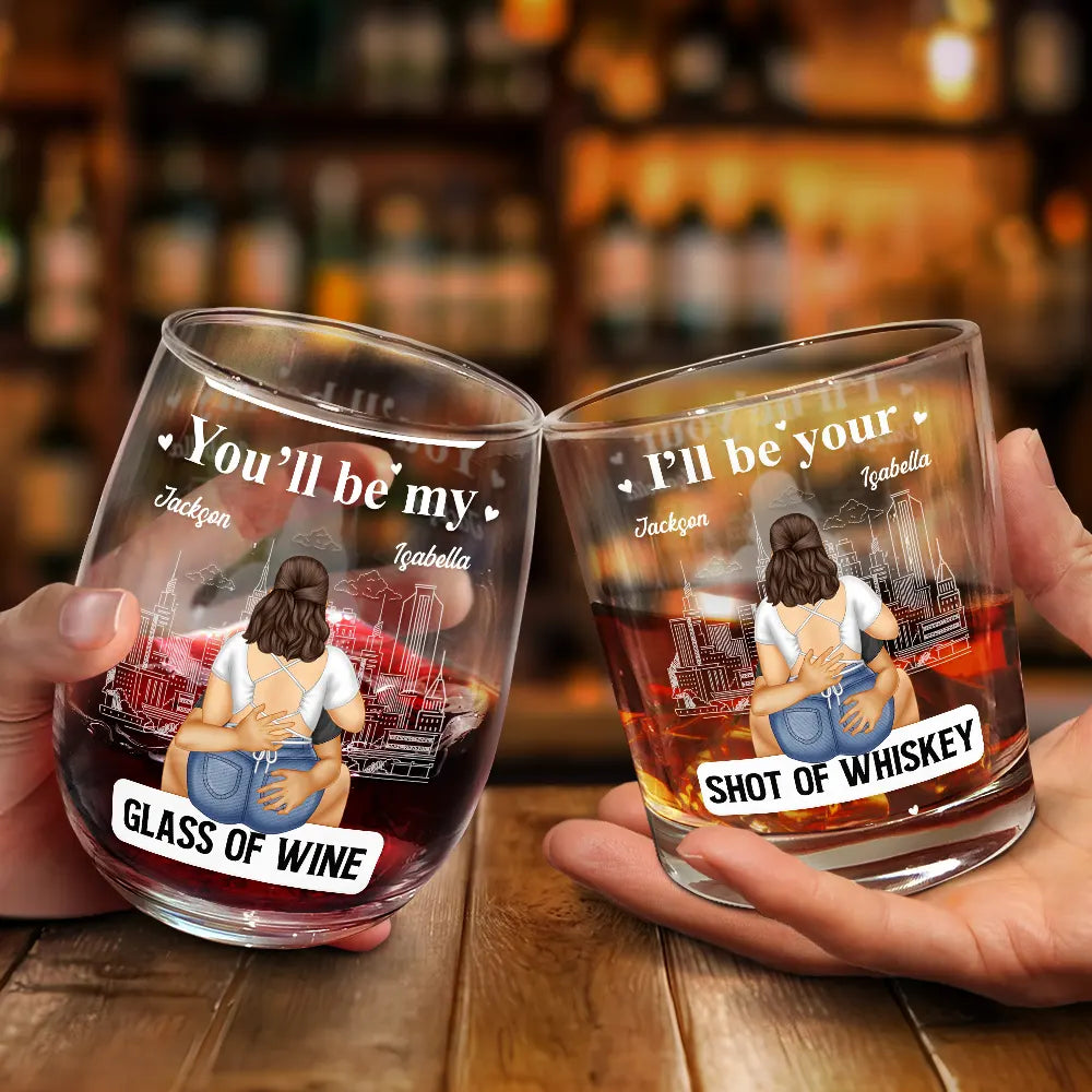 Couple Shot Of Whiskey & Glass Of Wine - Personalized Combo Wine & Whiskey Glass