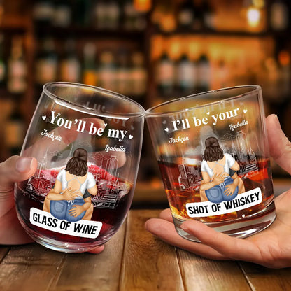 Couple Shot Of Whiskey & Glass Of Wine - Personalized Combo Wine & Whiskey Glass