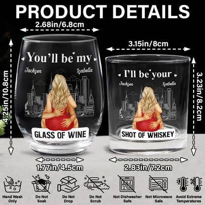 Couple Shot Of Whiskey & Glass Of Wine - Personalized Combo Wine & Whiskey Glass