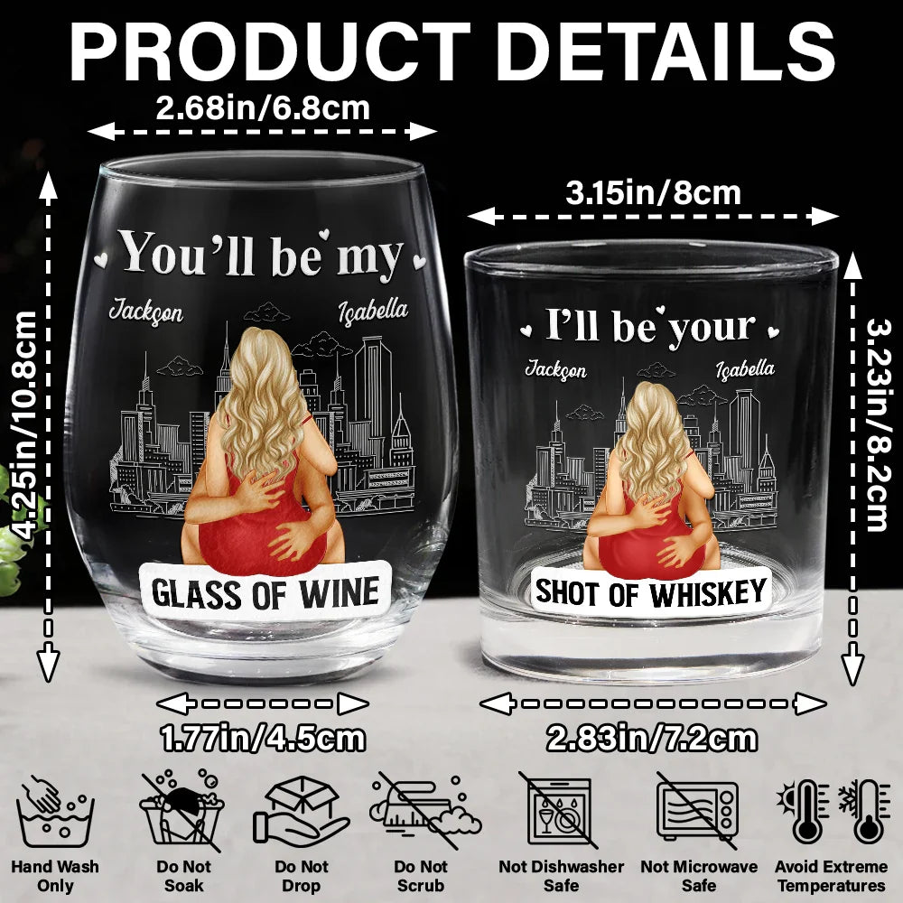 Couple Shot Of Whiskey & Glass Of Wine - Personalized Combo Wine & Whiskey Glass