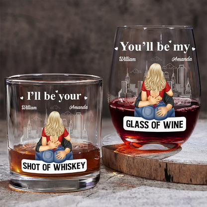 Couple Shot Of Whiskey & Glass Of Wine - Personalized Combo Wine & Whiskey Glass