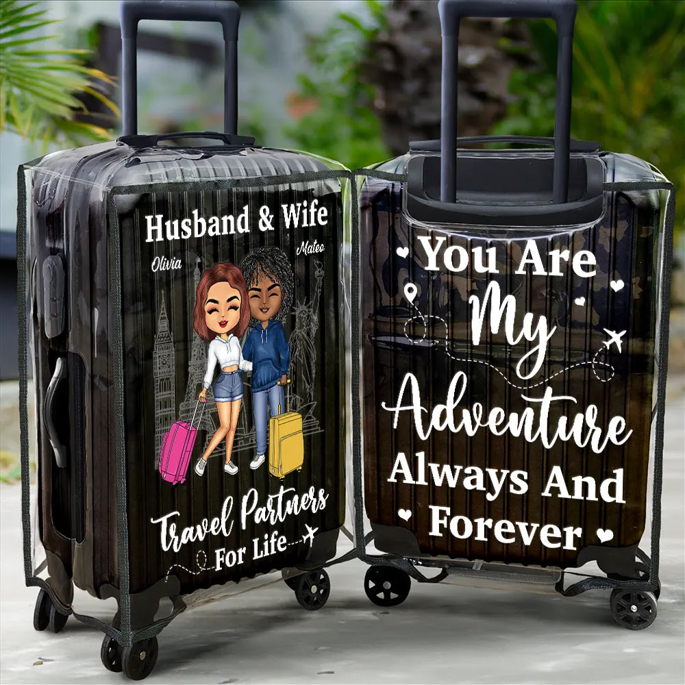 Couple Husband & Wife Travel Partners For Life - Personalized Clear Luggage Cover