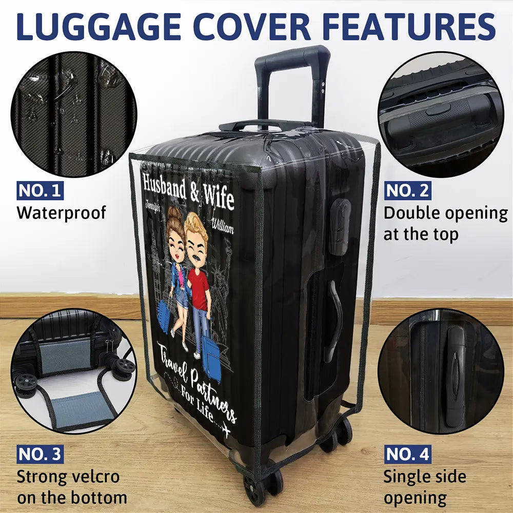 Couple Husband & Wife Travel Partners For Life - Personalized Clear Luggage Cover