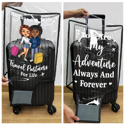 Couple Husband & Wife Travel Partners For Life - Personalized Clear Luggage Cover