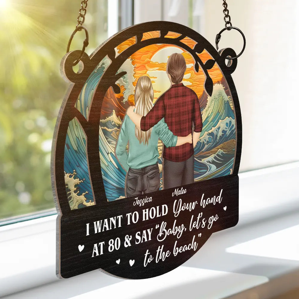 Couple Hold Your Hand At 80 - Personalized Window Hanging Suncatcher Ornament