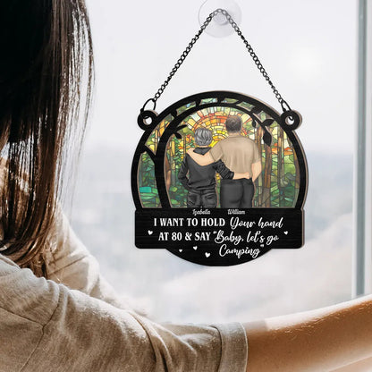 Couple Hold Your Hand At 80 - Personalized Window Hanging Suncatcher Ornament