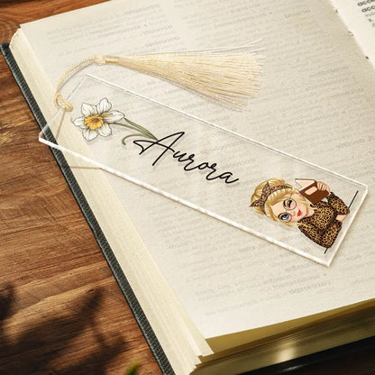 Birth Month Flower Reading Girl - Personalized Acrylic Bookmark