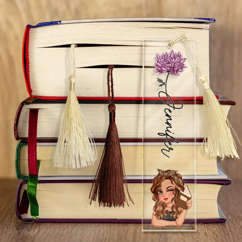 Birth Month Flower Reading Girl - Personalized Acrylic Bookmark