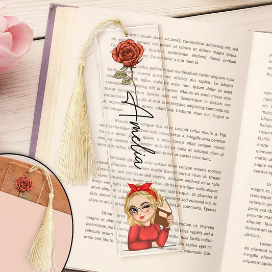 Birth Month Flower Reading Girl - Personalized Acrylic Bookmark