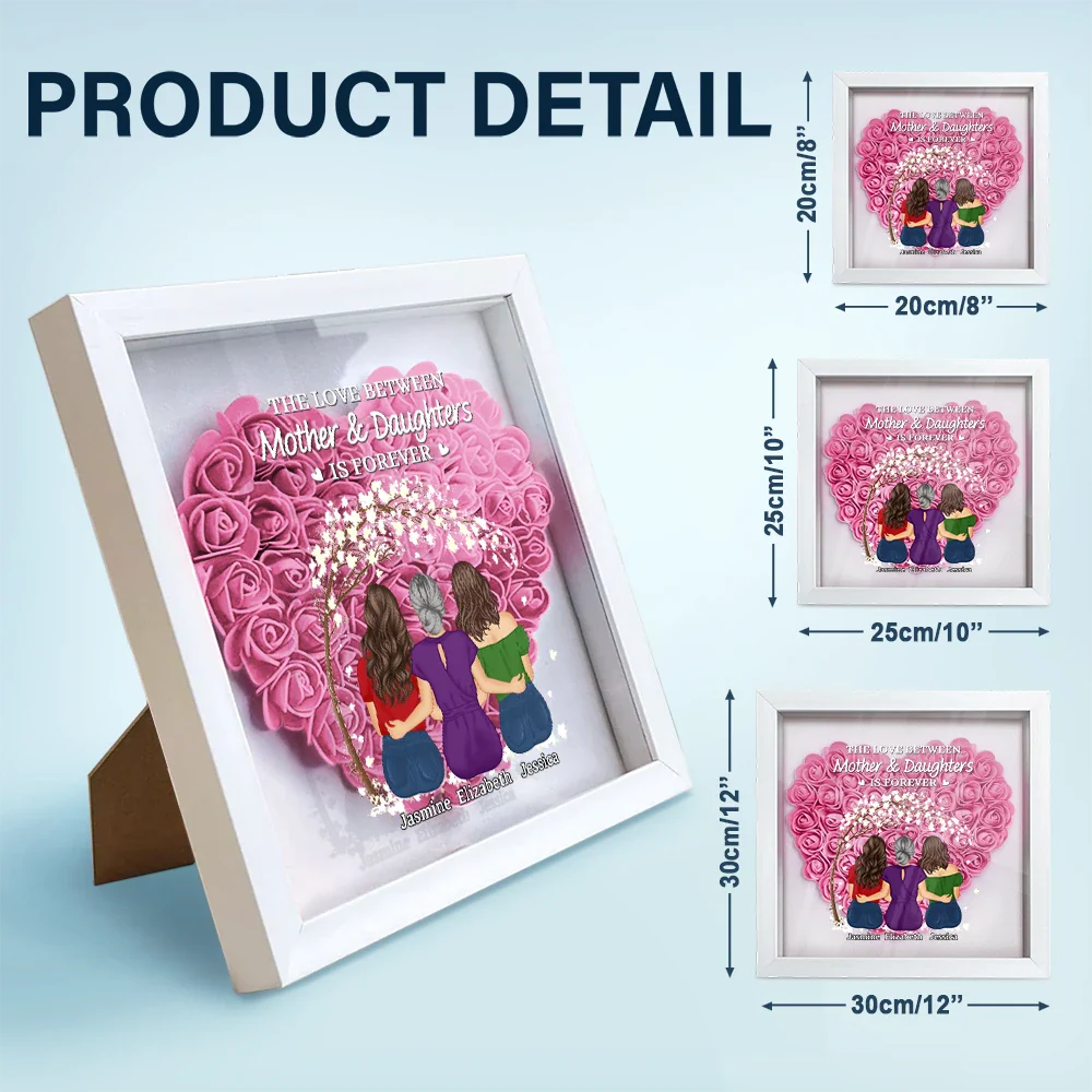 Gift For Mother,Gift For Daughter,Mom - Daughters (Adult),Love - The Love Between Mother & Daughters Is Forever - Personalized Flower Shadow Box
