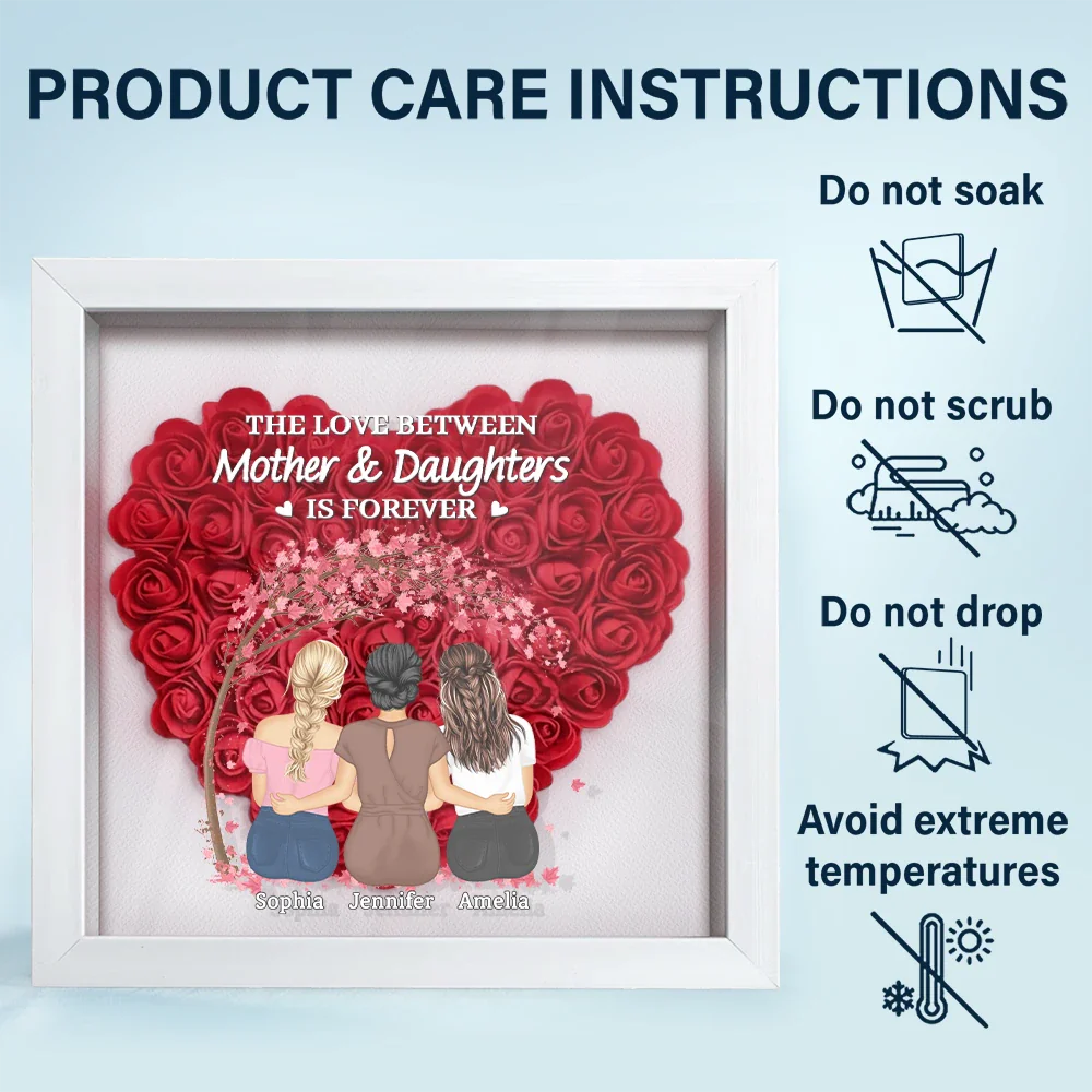 Gift For Mother,Gift For Daughter,Mom - Daughters (Adult),Love - The Love Between Mother & Daughters Is Forever - Personalized Flower Shadow Box