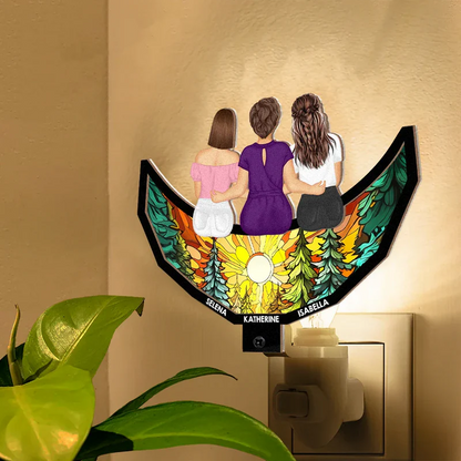 Grandma Mom And Children Sitting On The Moon - Personalized Plug-in Night Light