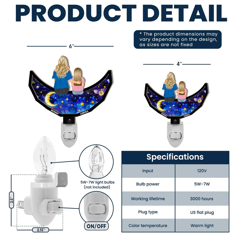 Grandma Mom And Children Sitting On The Moon - Personalized Plug-in Night Light