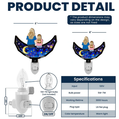 Grandma Mom And Children Sitting On The Moon - Personalized Plug-in Night Light