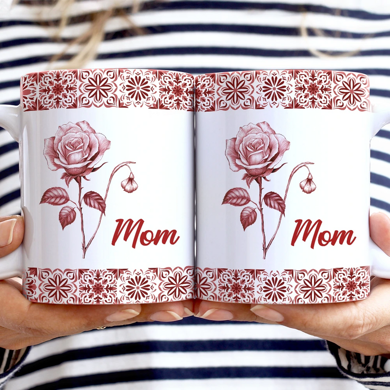 Mediterranean Pattern With Birth Month Flower - Personalized White Edge-to-Edge Mug