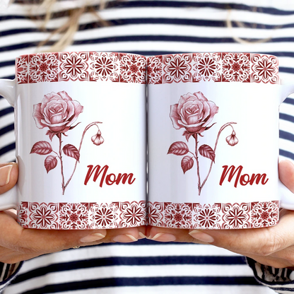 Mediterranean Pattern With Birth Month Flower - Personalized White Edge-to-Edge Mug