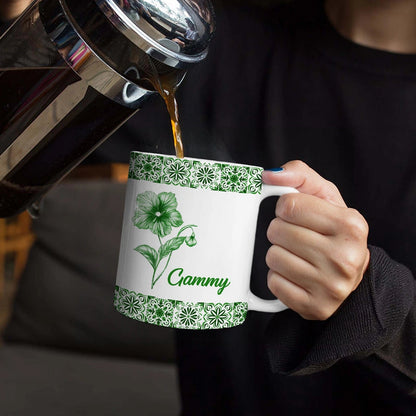 Mediterranean Pattern With Birth Month Flower - Personalized White Edge-to-Edge Mug