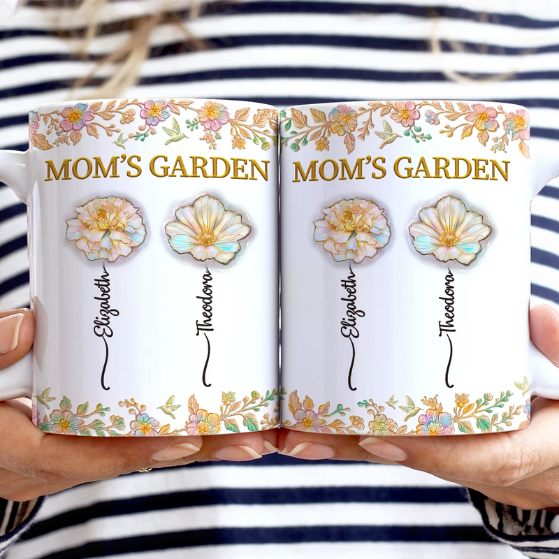 Grandma's Garden Nacre Effect Birth Flower - Personalized White Edge-to-Edge Mug