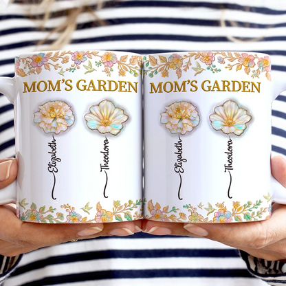Grandma's Garden Nacre Effect Birth Flower - Personalized White Edge-to-Edge Mug