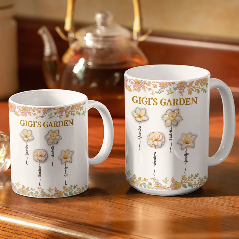 Grandma's Garden Nacre Effect Birth Flower - Personalized White Edge-to-Edge Mug