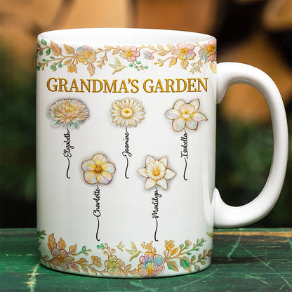 Grandma's Garden Nacre Effect Birth Flower - Personalized White Edge-to-Edge Mug