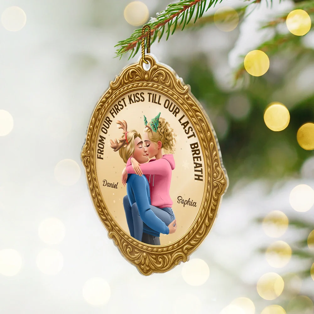 From Our First Kiss Till Our Last Breath Golden Frame 3D Effect - Personalized Custom Shaped Acrylic Ornament