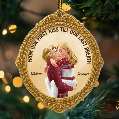 From Our First Kiss Till Our Last Breath Golden Frame 3D Effect - Personalized Custom Shaped Acrylic Ornament
