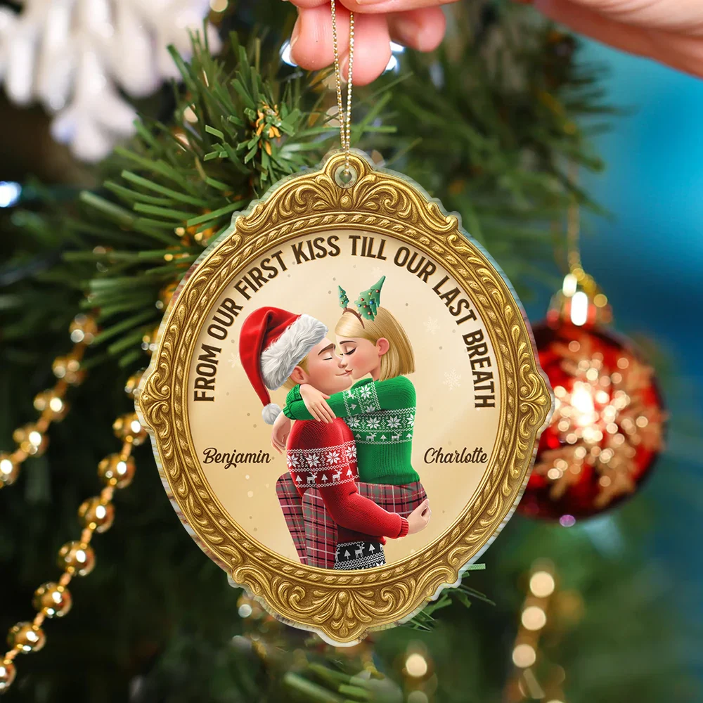 From Our First Kiss Till Our Last Breath Golden Frame 3D Effect - Personalized Custom Shaped Acrylic Ornament