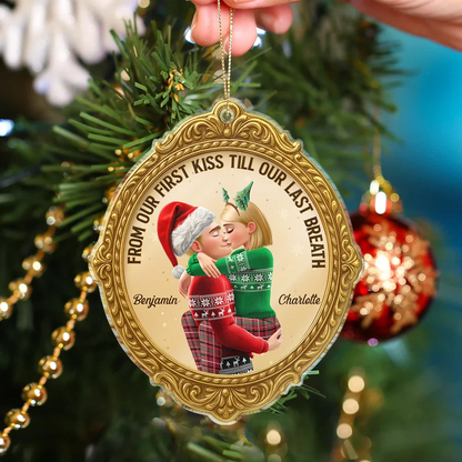 From Our First Kiss Till Our Last Breath Golden Frame 3D Effect - Personalized Custom Shaped Acrylic Ornament