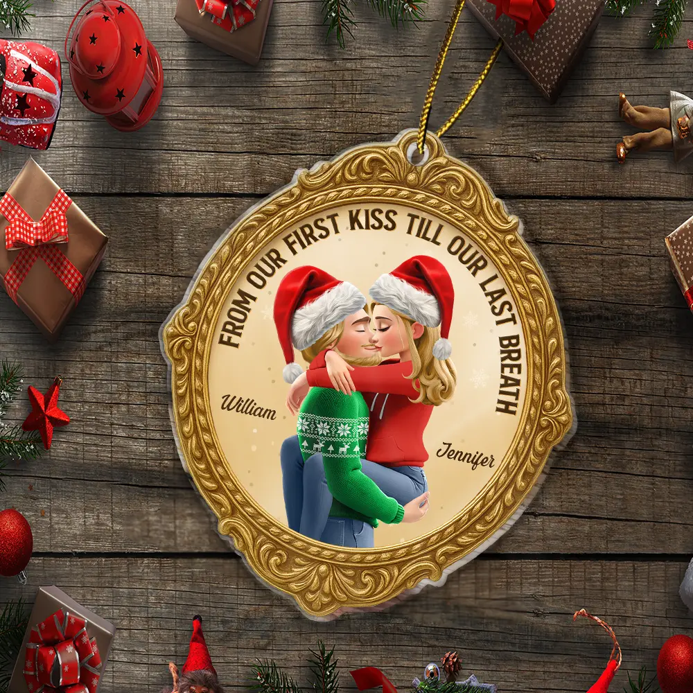 From Our First Kiss Till Our Last Breath Golden Frame 3D Effect - Personalized Custom Shaped Acrylic Ornament