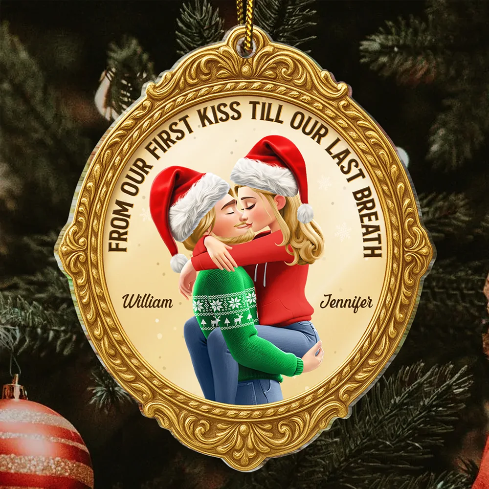 From Our First Kiss Till Our Last Breath Golden Frame 3D Effect - Personalized Custom Shaped Acrylic Ornament
