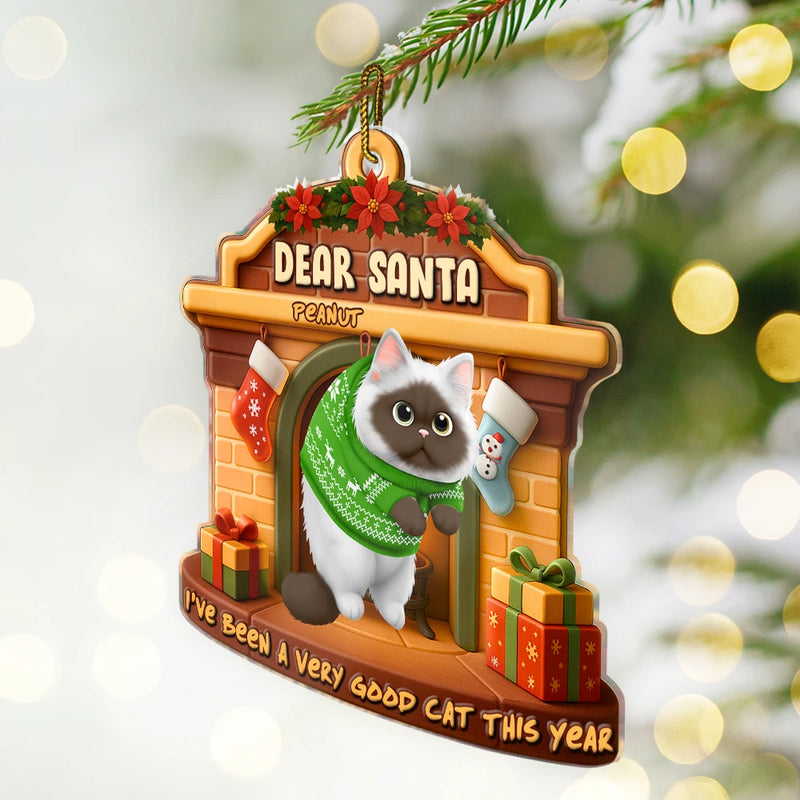 On The Naughty List We Regret Nothing 3D Effect Hanging Cat - Personalized Custom Shaped Acrylic Ornament