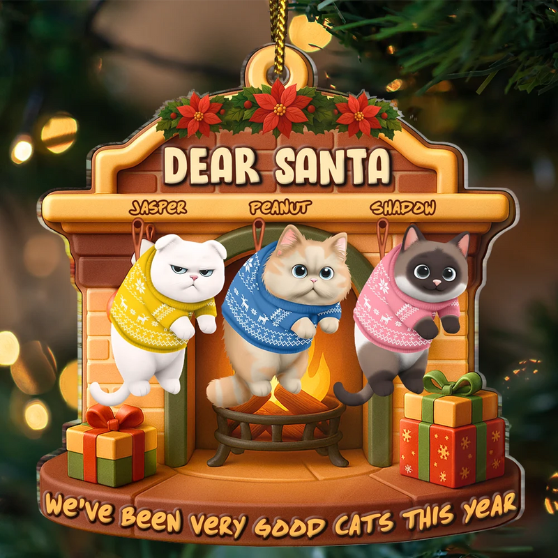 On The Naughty List We Regret Nothing 3D Effect Hanging Cat - Personalized Custom Shaped Acrylic Ornament