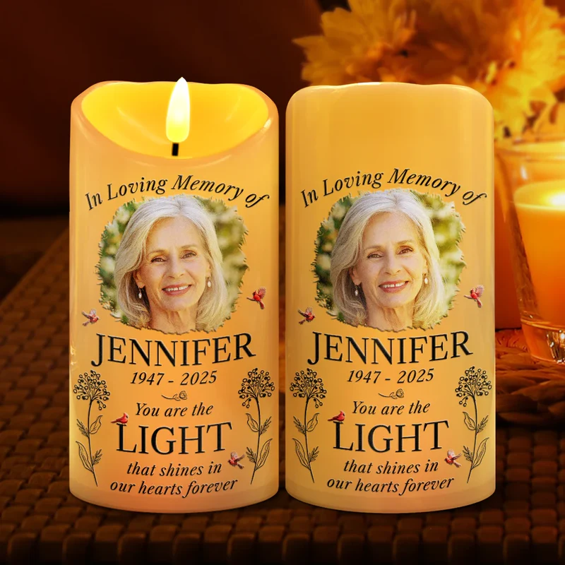 Custom Photo You Are The Light That Shines Our Heart Forever Memorial - Personalized Flameless LED Candle