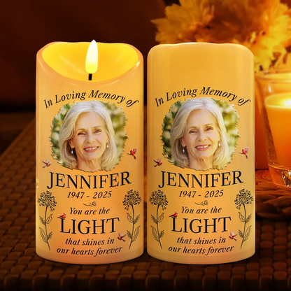 Custom Photo You Are The Light That Shines Our Heart Forever Memorial - Personalized Flameless LED Candle