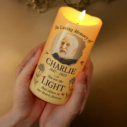 Custom Photo You Are The Light That Shines Our Heart Forever Memorial - Personalized Flameless LED Candle