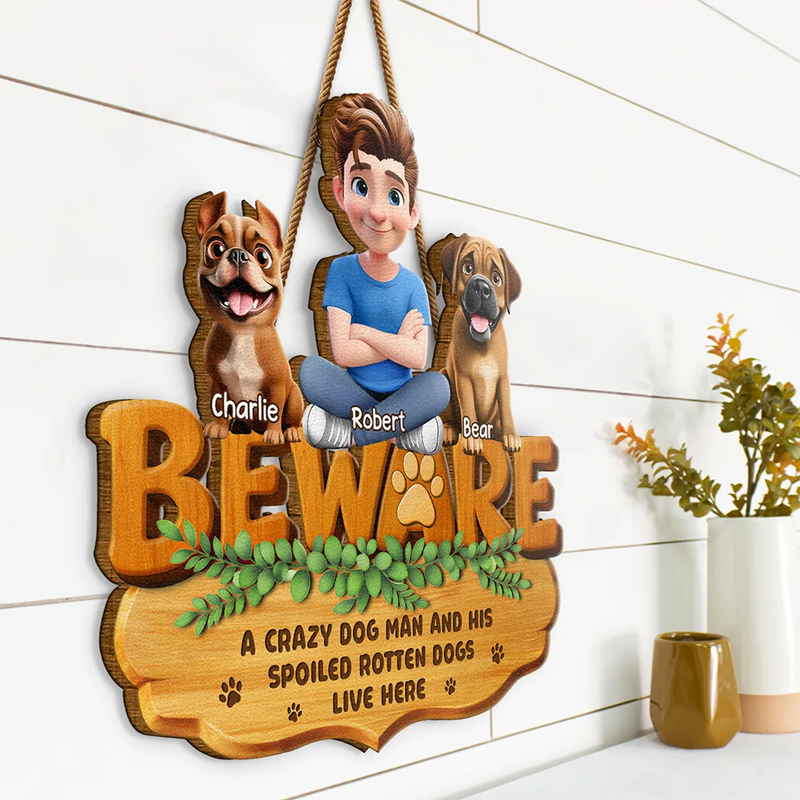 3D Effect A Crazy Dog Cat Lady And Her Spoiled Rotten Dogs Cats - Personalized Custom Shaped Wood Sign