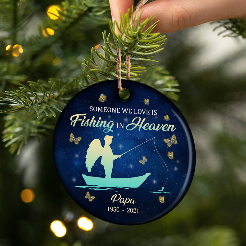 Fishing In Heaven - Memorial Gift - Personalized Custom Circle Ceramic Ornament