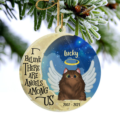 Cat Angels Among Us - Cat Memorial Gift - Personalized Custom Circle Acrylic Ornament