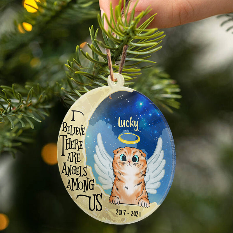 Cat Angels Among Us - Cat Memorial Gift - Personalized Custom Circle Acrylic Ornament