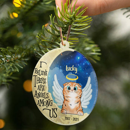 Cat Angels Among Us - Cat Memorial Gift - Personalized Custom Circle Acrylic Ornament