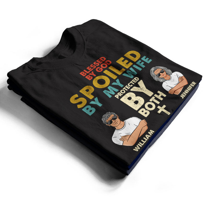 Blessed By God Spoiled By Husband Wife - Gift For Couple - Personalized Custom T Shirt