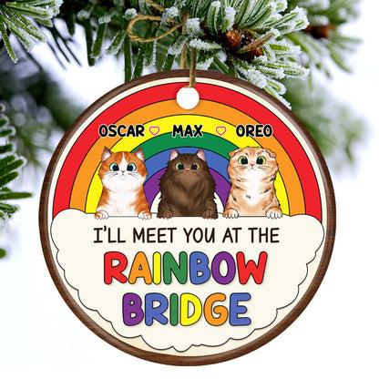 Meet You At The Rainbow Bridge - Memorial Gift For Cat Lovers - Personalized Custom Circle Ceramic Ornament