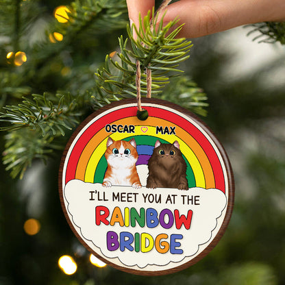 Meet You At The Rainbow Bridge - Memorial Gift For Cat Lovers - Personalized Custom Circle Ceramic Ornament