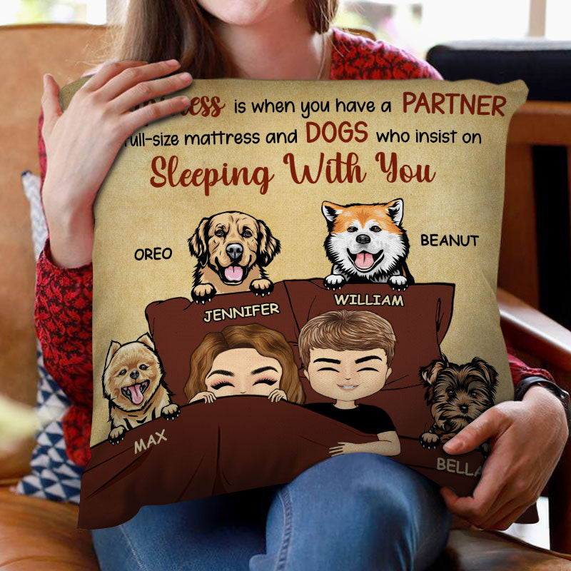 Couple Partner And Dogs Insist On Sleeping With You - Gift For Dog Lovers - Personalized Custom Pillow