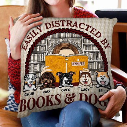 Distracted By Books & Dogs - Personalized Custom Pillow