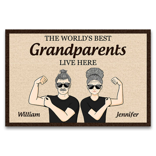 Old Couple The World's Best Grandparents - Gift For Grandparent - Personalized Custom Doormat