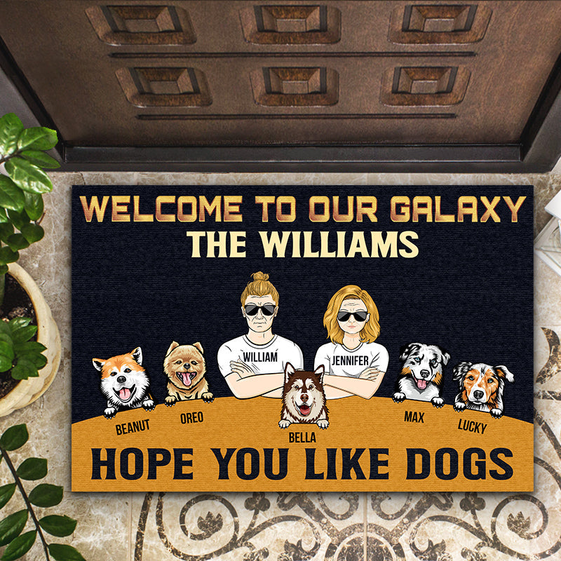 Dog Lover Couple Welcome To Our Galaxy - Personalized Custom Doormat