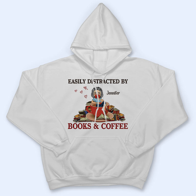 Chibi Girl Easily Distracted By Books & Coffee - Personalized Custom T Shirt